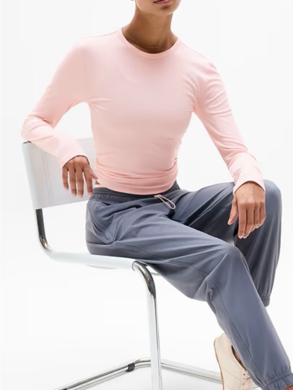 Ribbed Crewneck Top in Light Pink